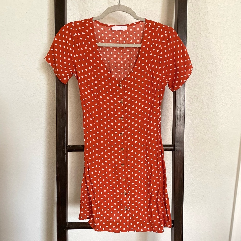 Orange & white polka dot dress size Xs